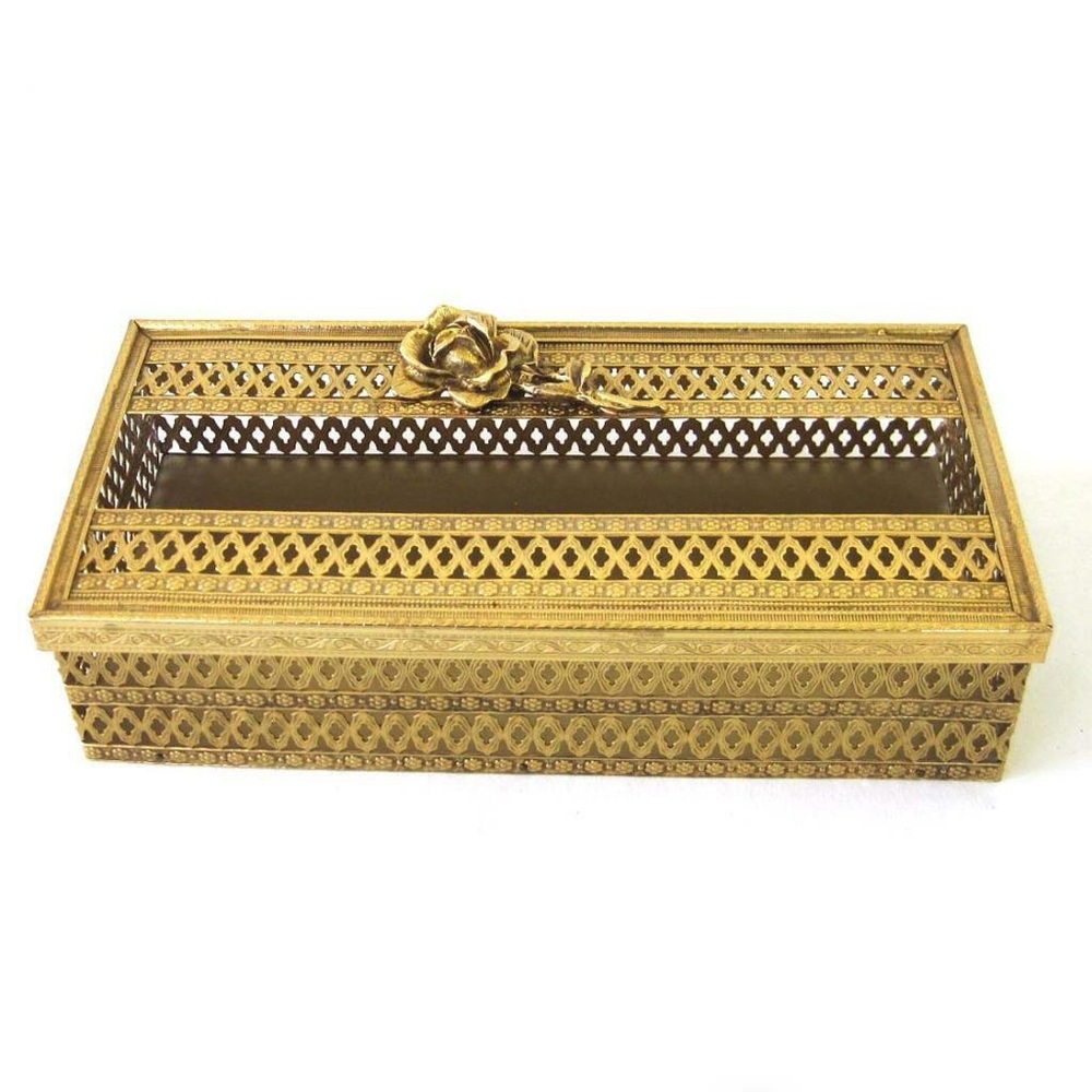 Goldtone metal filigree tissue box